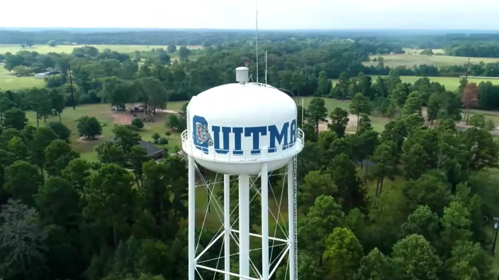 A view of a water tower among trees.